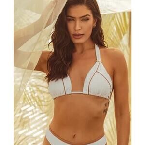 NEW Guria Beachwear White & Bronze 3-in-1 Chic Halter Bikini Top      Size: M
